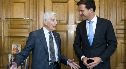 Mark Rutte and Dries van Agt in the Torentje, the Prime Minister's office in The Hague, 18 April 2011