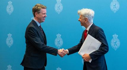 Tweede Kamer Chair Martin Bosma accepts a report from Ronald Plasterk regarding Cabinet formation talks between the PVV, VVD, NSC and BBB. 12 February 2024