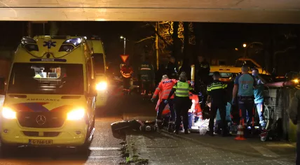 Emergency services at the scene of a shooting at Purmerend train station on 12 February 2024. One man died, one got seriously injured