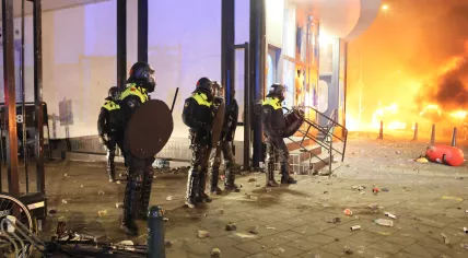 Riot police surround the Opera conference center in The Hague after a brawl between two groups of Eritreans. 17 February 2024 