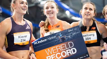 Femke bol in action in the 400 meter final during the second day of the Dutch indoor athletics championships