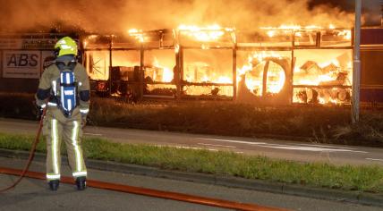 Firefighters fighting a large fire at the Witgoedstore on Surinameweg in Haarlem, 21 February 2024