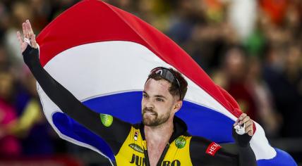 National Allround Speed ​​Skating Champion Chris Huizinga in the Thialf stadium in Heerenveen.