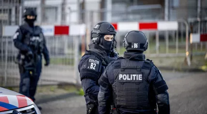Security at the high-security court in Amsterdam for the ruling in the Marengo process against Ridouan Taghi and five other suspects, 27 February 2024