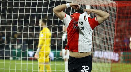 Ondrej Lingr of Feyenoord celebrates the 2-1 during the Toto KNVB Cup semi-final match between Feyenoord and FC Groningen at Feyenoord Stadium de Kuip on February 29, 2024 in Rotterdam, Netherlands.