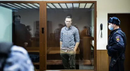 Alexey Navalny in courtroom in Moscow on February 20, 2021. 