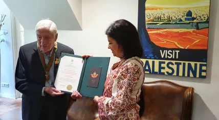 Dries van Agt receives the Grand Star - Order of Jerusalem for his fight for freedom and justice for Palestine, 2 February 2021