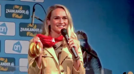Dutch speed skater Irene Schouten shows off the medals she picked up at the Beijing Olympics. 26 Feb. 2022