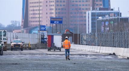 Workers near Julianaplein prepare for the start of a major roadworks project to improve Groningen Ring Zuid. March 2024