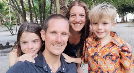 Laura Lopes, 43, was killed in a shooting in Belize in March 2024. Seen here with her daughter, Sarah (11), her husband Salvo, and her son, Tristan (7)