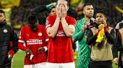 Luuk de Jong of PSV Eindhoven is disappointed by the loss during the UEFA Champions League eighth final match between Borussia Dortmund and PSV Eindhoven at the Signal Iduna Park on March 13, 2024 in Dortmund, Germany.