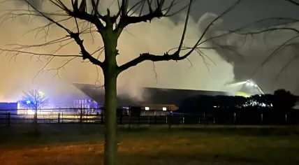 Fire department at a fire on a pig farm in Boekel, 25 March 2024