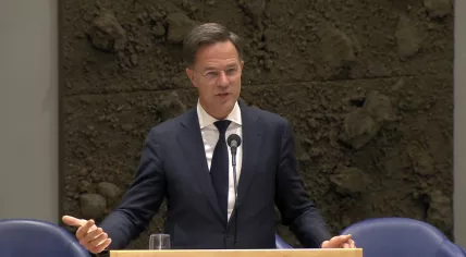 Outgoing Prime Minister Mark Rutte speaks in the Tweede Kamer about the situation in the Gaza Strip, 19 March 2024