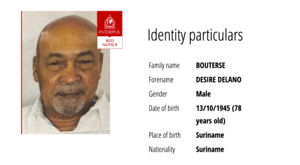 Interpol Red Notice for Des Bouterse, 13 March 2024