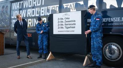 State Secretary Christophe van der Maat joins the Dutch military in revealing the names of the Navy's four new submarines. 15 March 2024