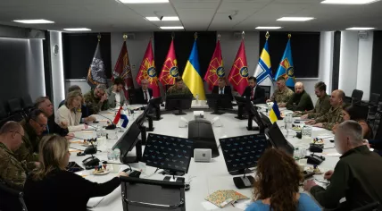 Minister Kajsa Ollongren in a meeting while on a visit in Ukraine.