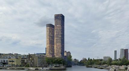 Renderings of the two residential towers of The Grace complex in The Hague