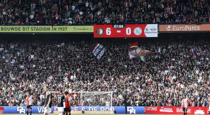 6-0 on the scoreboard during the Dutch Eredivisie match between Feyenoord and Ajax at Feyenoord Stadion de Kuip on April 7, 2024 in Rotterdam, Netherlands