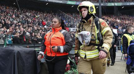 Fire brigade during the TOTO KNVB Cup final match between Feyenoord and NEC Nijmegen at Feyenoord Stadium de Kuip on April 21, 2024 in Rotterdam, the Netherlands.