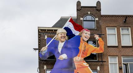 Café De Blaffende Vis prior to King's Day. The Netherlands celebrates Willem-Alexander's birthday on King's Day.