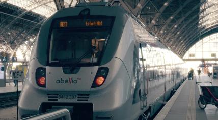 LEIPZIG, GERMANY - MAY 1, 2018. Abellio train boarding at Hauptbahnhof or Central railway station