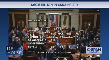 The U.S. House of Representatives votes in favor of a $60.8 aid package for Ukraine. 21 April 2024