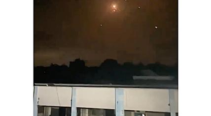 Explosions in the sky above Israel after a drone and rocket attack by Iran. 14 April 2024