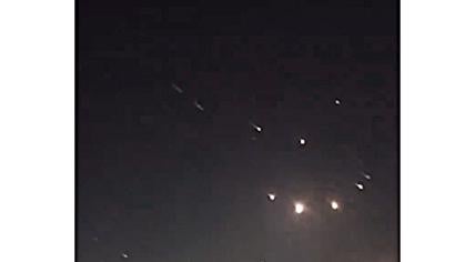 Explosions in the sky above Israel after a drone and rocket attack by Iran. 14 April 2024