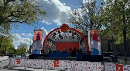 The King's Day stage set up ahead of King Willem-Alexander's visit to Emmen, Drenthe. 27 April 2024