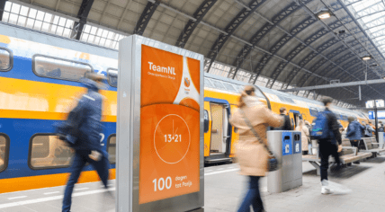 Countdown to the 2024 Summer Olympics in Paris on a screen at a Dutch train station, 17 Apri 2024