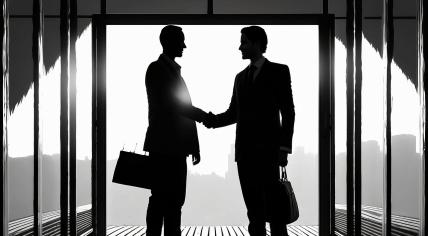 Two people shaking hands after reaching a deal