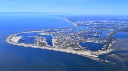 Aerial view of the Maasvlakte at the Rotterdam port. June 2020