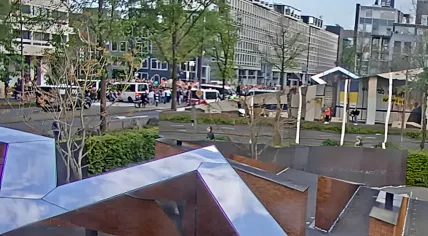 A pro-Palestinian protest in Amsterdam seen from the Holocaust Memorial of Names. 7 May 2024