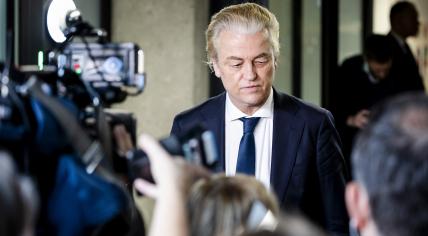 Geert Wilders speaks to the press before the last day of Cabinet formation talks between PVV, VVD, NSC, and BBB. 15 May 2024