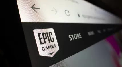 Close-up view of Epic Games logo on its website