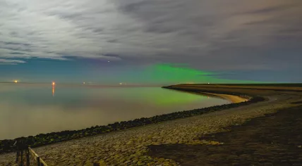The Northern Lights (Aurora Borealis) make in appearance in the skies over Friesland. 14 April 2023