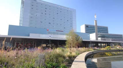 The front of the World Forum building in The Hague. 
