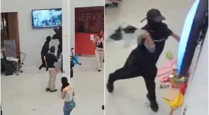 Rioters smashed video screens in the foyer of a University of Amsterdam building on the Roeterseiland campus during a pro-Palestinian protest. 13 May 2024