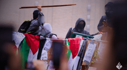 A blurred photo of a Gaza support protest at a Dutch university, May 2024