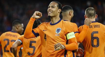  Virgil van Dijk of Holland celebrates the 2-0 during the friendly Interland match between the Netherlands and Iceland at Feyenoord Stadium de Kuip on June 10, 2024 in Rotterdam, Netherlands