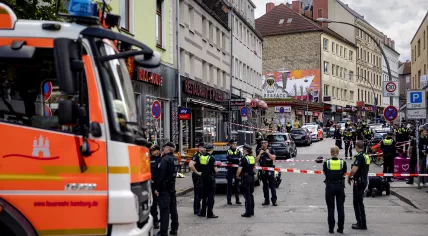 Police deployed after an incident on the Reperbahn, where Dutch fans gather for the first match at the European Championship of the Dutch national team against Poland