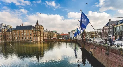 NATO flags hanging in The Hague