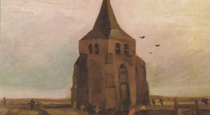 "The old cemetery tower in Nuenen" by Vincent van Gogh, 1884.