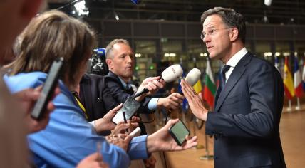 Outgoing Prime Minister Mark Rutte speaking to the press after the European Union's informal leaders' meeting in Brussels, 17 June 2024