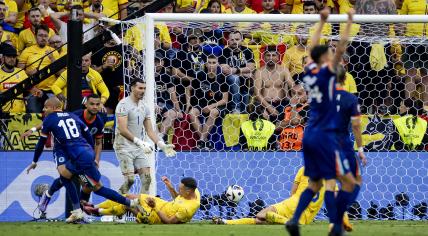 Donyell Malen of the Netherlands scores the 0-2 against Romania during the UEFA EURO 2024 round of 16 match between Romania and the Netherlands at the Munich Football Arena on July 2, 2024 in Munich, Germany