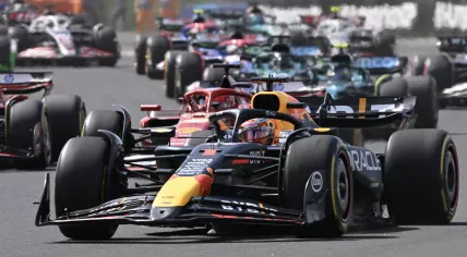 Red Bull Racing's Dutch driver Max Verstappen competes during the Formula One Hungarian Grand Prix at the Hungaroring race track in Mogyorod near Budapest on July 21, 2024. 