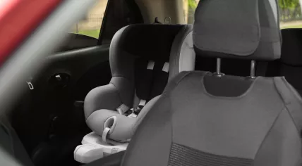 Child safety seat on the backseat of a car