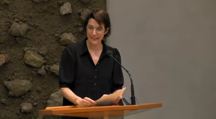 NSC MP Rosanne Hertzberger during a debate in the Tweede Kamer. 29 Feb. 2024