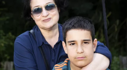Portrait of 11-year-old Mikael and his mother Gohar.