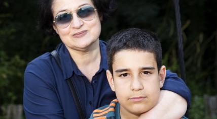 Portrait of 11-year-old Mikael and his mother Gohar.